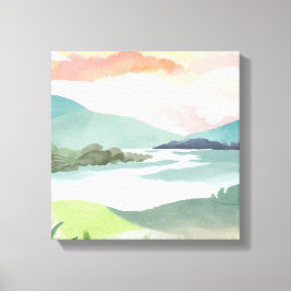 Meren Ochtend Zonsopgang | Waterverf Natuur Canvas Afdruk