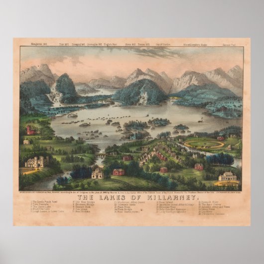  meren van Killarney Pictorial Map (1868) Poster (Voorkant)