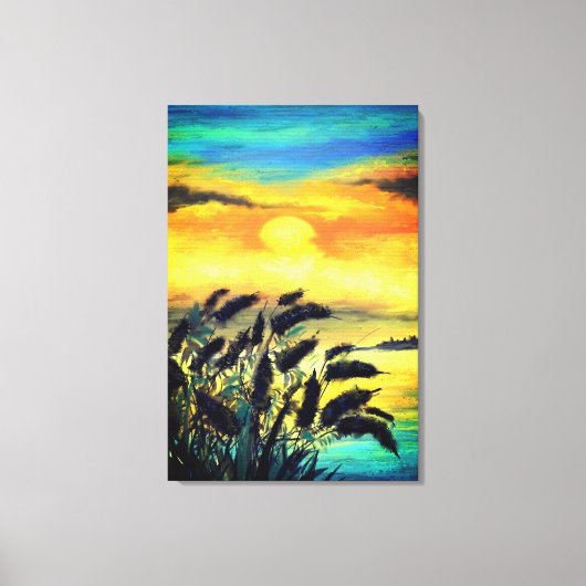 Meren Zonsondergang - Aquarel Canvas Afdruk (Voorkant)
