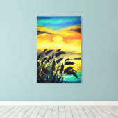 Meren Zonsondergang - Aquarel Canvas Afdruk (Insitu (Houten vloer))