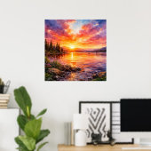 Meren Zonsondergang - Aquarel Schilderstijl Poster (Thuiskantoor)