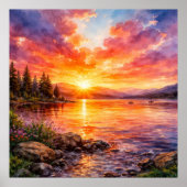 Meren Zonsondergang - Aquarel Schilderstijl Poster (Voorkant)