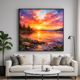 Meren Zonsondergang - Aquarel Schilderstijl Poster