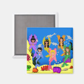 Merfairies in oceaan met Dolphins Square Magnet (Voorkant / Achterkant)