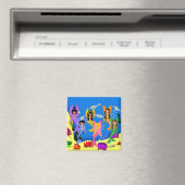 Merfairies in oceaan met Dolphins Square Magnet (Insitu (Vaatwasser))