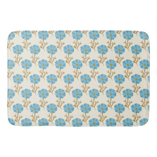 Mergelblauwe Bloemen Crème Badmat (Voorkant)