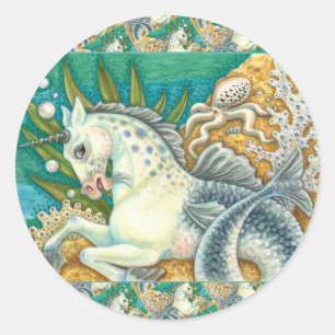 MERHORSE & WHITE OCTOPUS, FANTASY UNICORN HORSE RONDE STICKER