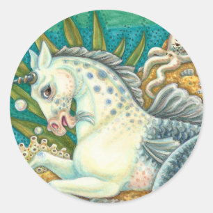 MERHORSE & WHITE OCTOPUS, FANTASY UNICORN HORSE RONDE STICKER