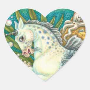 MERHORSE & WITTE OCTOPUS, FANTASIE EENHOORN PAARD HART STICKER