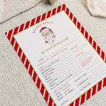 MERI Christmas Secret Santa Questionnaire Kaart<br><div class="desc">Deze geheime Santa vragenlijst heeft feestelijke rode en witte snoeprietstrepen en een elegant gouden lettertype. Deze geheime Santa activiteit is perfect voor een familie,  vriend,  of kantoor vakantie feest.</div>