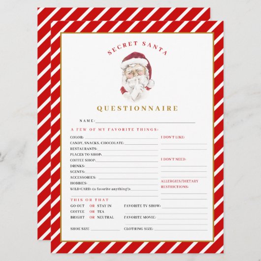 MERI Christmas Secret Santa Questionnaire Kaart (Voorkant / Achterkant)