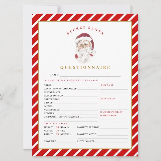 MERI Christmas Secret Santa Questionnaire Kaart (Voorkant)