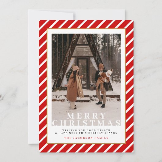 MERI feestelijke rode strepen foto kerst Kaart (Voorkant)