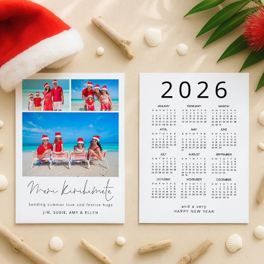 Meri Kirihimete 3 foto's 2026 kalender NZ Feestdagenkaart
