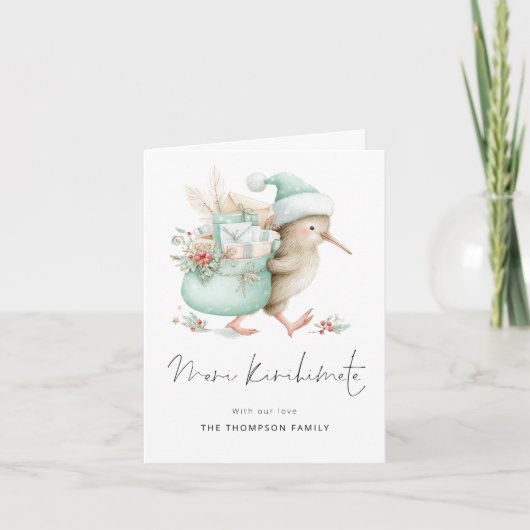 Meri Kirihimete Kiwi folded NZ Christmas Feestdagen Kaart (Voorkant)