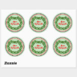 Meri Kirihimete Maori Merry kerst Ronde Sticker<br><div class="desc">Stickers - Meri Kirihimete is Maori Merry Kerstmis met een zwarte witte Rode Rand en Fern Wreath - - zie de Collecties in mijn winkel voor de Matching Borden,  Napkins,  Onderzetters,  Placemats,  ballonnen en nog veel meer,  in dit en andere kerstdesign.</div>
