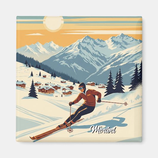 Méribel France Skiën Magneet (Voorkant)