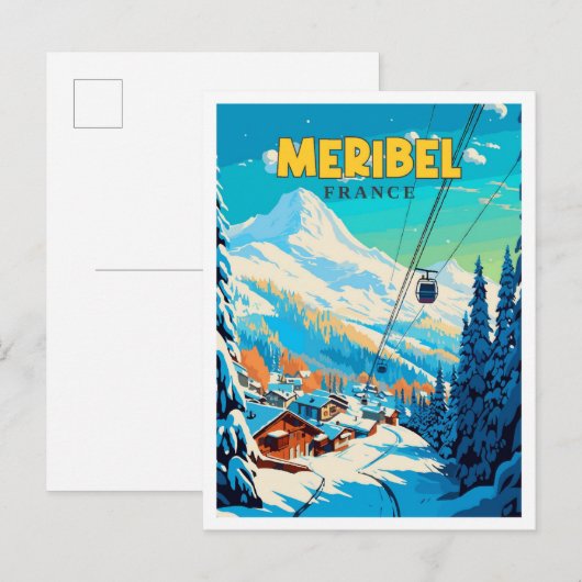 Meribel Frankrijk vintage reisillustratie Briefkaart (Voorkant / Achterkant)