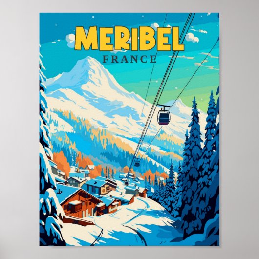 Meribel Frankrijk vintage reisillustratie Poster (Voorkant)
