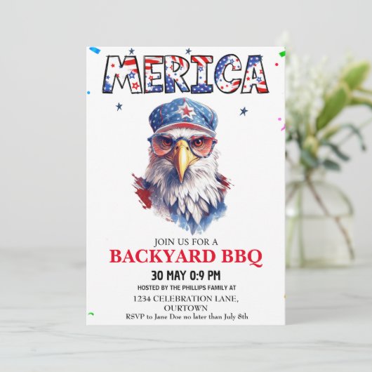 Merica 4 juli Backyard BBQ Kaart (Staand voorkant)