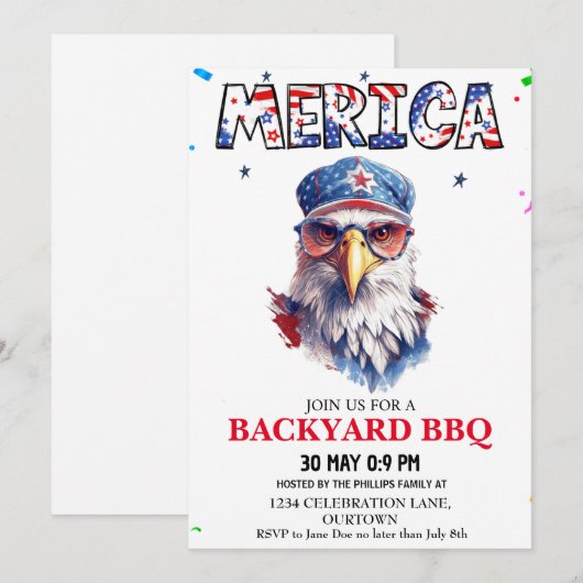 Merica 4 juli Backyard BBQ Kaart (Voorkant / Achterkant)