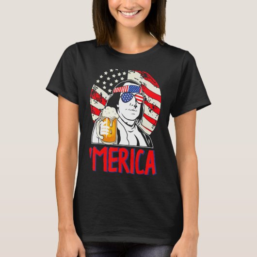 Merica 4 juli Bier Benjamin Franklin USA FLA T-shirt (Voorkant)