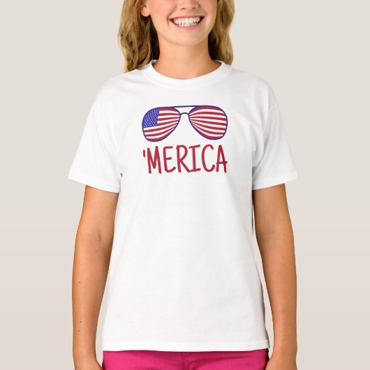 "Merica 4th of Juli Glasses T-Shirt (Voorkant)