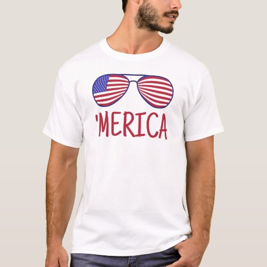 "Merica 4th of Juli Glasses T-Shirt (Voorkant)