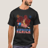 Merica 4th of July Cat Riding Firework Rocket Patr T-shirt (Voorkant)