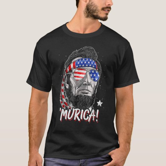 Merica Abe Lincoln 4 juli Amerikaanse vlag Muric T-shirt (Voorkant)