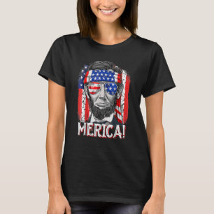 Merica Abe Lincoln 4 juli Man Amerikaanse vlag M T-shirt