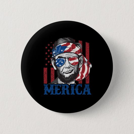 Merica Abraham Lincoln 4 juli Shirt Mannen Ameri Ronde Button 5,7 Cm (Voorkant)