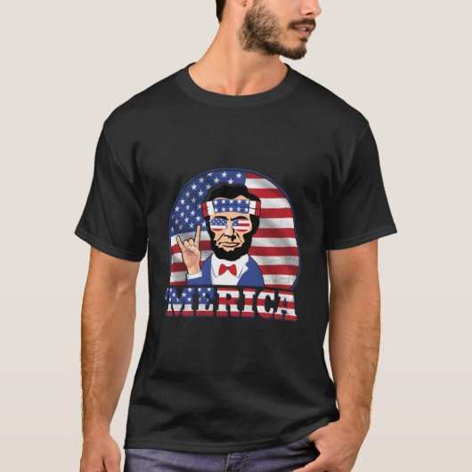 Merica Abraham Lincoln Patriotic America Us Flag 4 T-shirt (Voorkant)