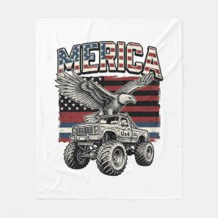 Merica Adelaar Monster Truck Vintage Patriottisch Fleece Deken