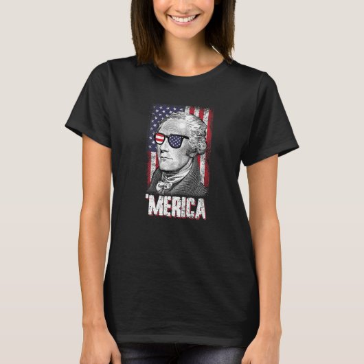 Merica Alexander Hamilton, 4 juli Amerikaanse Fla T-shirt (Voorkant)