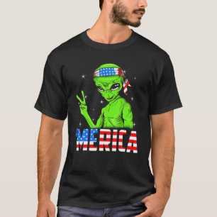 Merica Alien Funny 4th of July Buitenaards T-shirt