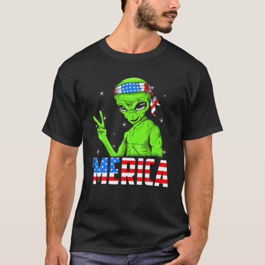 Merica Alien Funny 4th of July Buitenaards T-shirt (Voorkant)