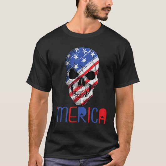 Merica American Flag Skull Sunglass 4th July T-shirt (Voorkant)