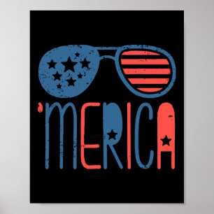 Merica Amerikaanse Vlag Aviators Peuter 4 juli Wit Poster