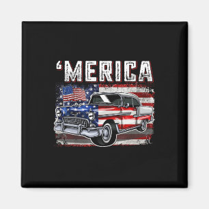 Merica Amerikaanse Vlag Oude Auto 4e Juli Kinderen Magneet