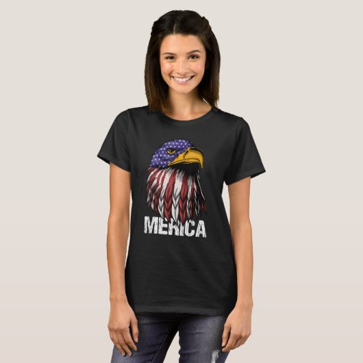 Merica Bald Eagle Independence Day Vierde juli T-shirt (Voorkant volledig)