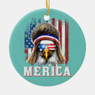 Merica Bald Eagle USA American Flag Patriotic 4th Keramisch Ornament