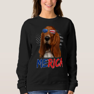 Merica Basset Hound Dog Verenigde Staten Vlag Zonn Trui