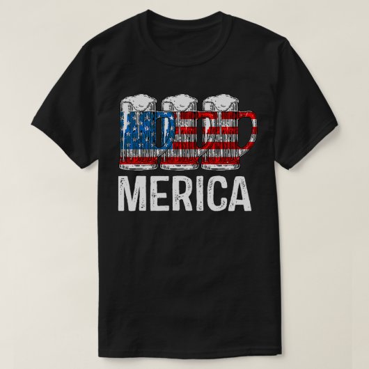 Merica Bier Amerikaanse Vlag T 4th van Juli Gift T-shirt (Design voorkant)