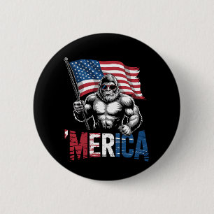 Merica Bigfoot Amerikaanse Vlag Patriottische 4e J Ronde Button 5,7 Cm