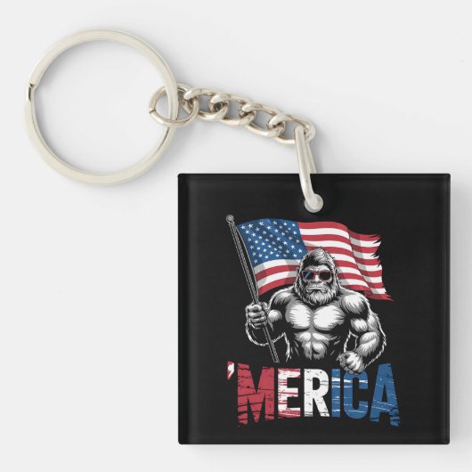 Merica Bigfoot Amerikaanse Vlag Patriottische 4e J Sleutelhanger (Voorkant)
