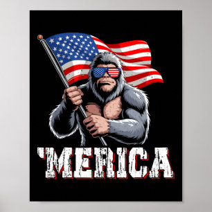 Merica Bigfoot Amerikaanse Vlag Patriottische Sasq Poster