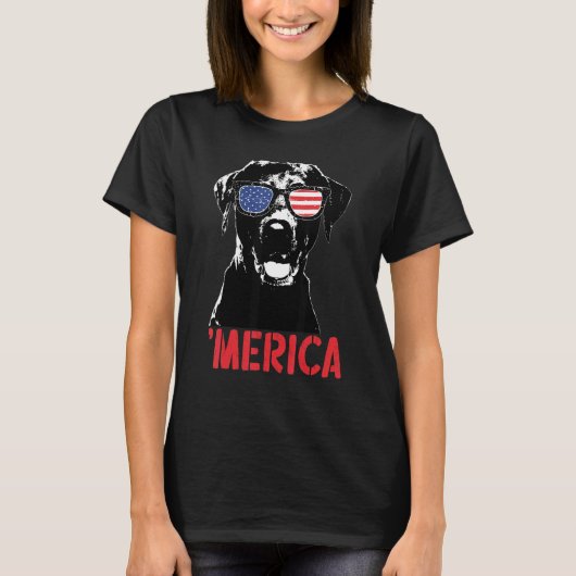 Merica Black Labrador American Flag Sunbril 4th T-shirt (Voorkant)