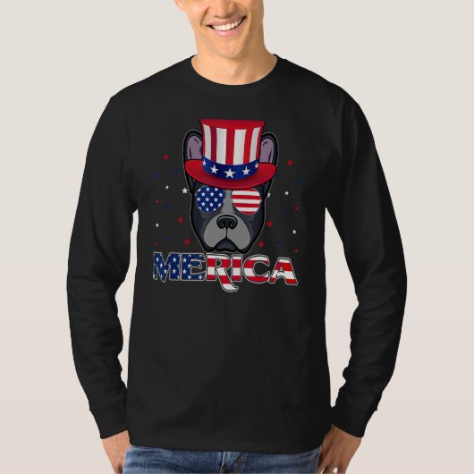 Merica Boston Terrier Usa vlag - zonnebril 4th of  T-shirt (Voorkant)