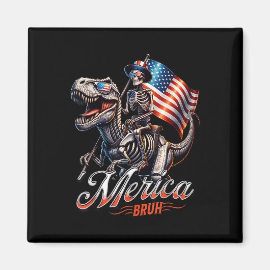 Merica Bruh Patriottisch Skelet Dinosaurus T Rex 4 Magneet (Voorkant)